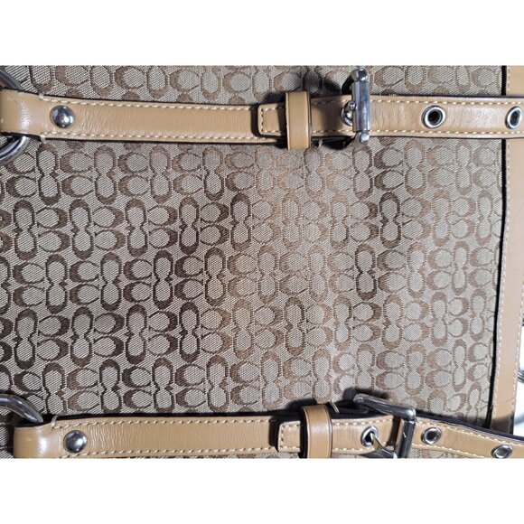 Coach F11526 Khaki Signature C Jacquard Tan Leather Straps Handbag 10.5x9.5x4 - Picture 2 of 13